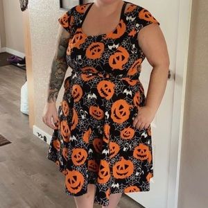 1950s style Halloween spiderweb pumpkin dress